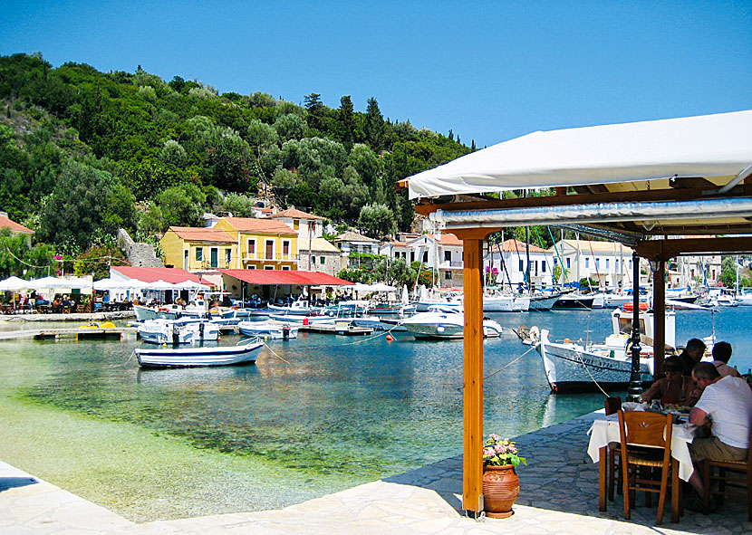 Cafes, bars and restaurants in Kioni on Ithaca in Greece.