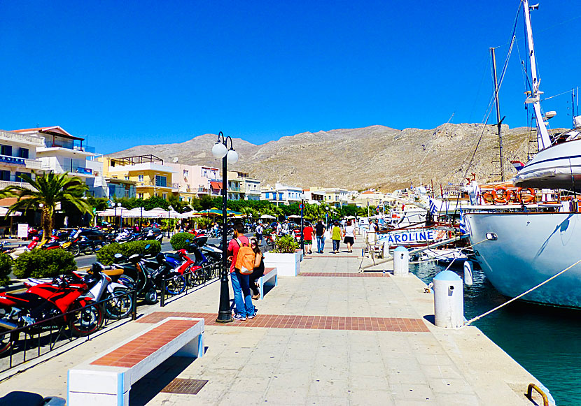 Excursion boats to Pserimos in the port of Pothia.