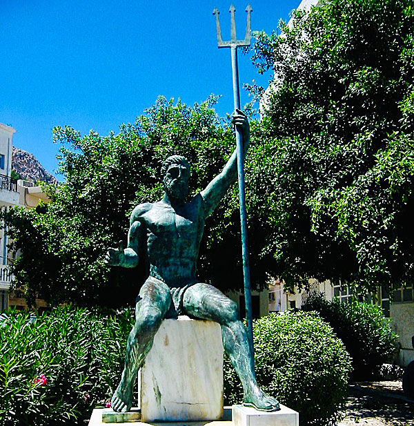 The statue of the sea god Poseidon at Kalymnos in Greece.