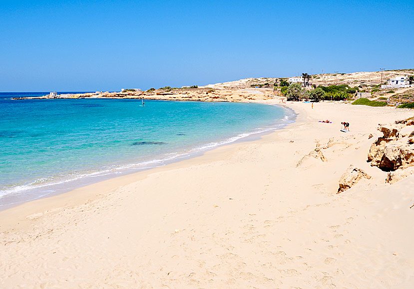 Agrilaopotamos beach on Karpathos is popular with kitesurfers and windsurfers.