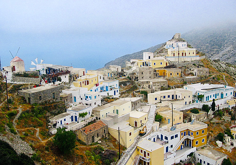 Windmills in Olympos on Karpathos in the Dodecanese.