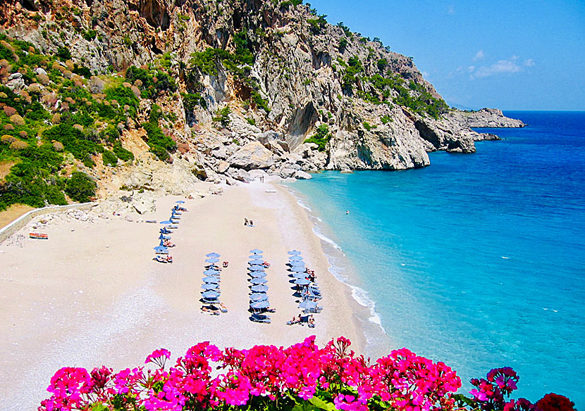 Geraniums and other flowers on Karpathos in Greece.