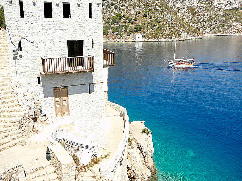 The beautiful entrance to the port of Megisti.