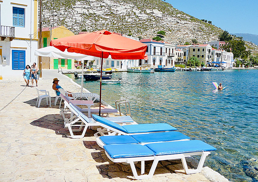 The harbor promenade in Megisti on Kastellorizo ??in the Dodecanese is lined with good restaurants and taverns.