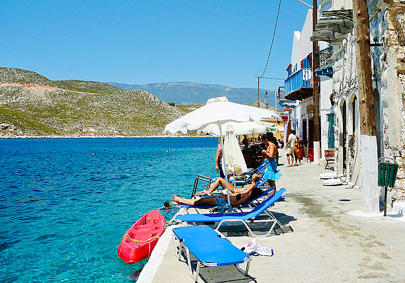 Sunbeds and parasols for rent in Megisti on Kastellorizo.