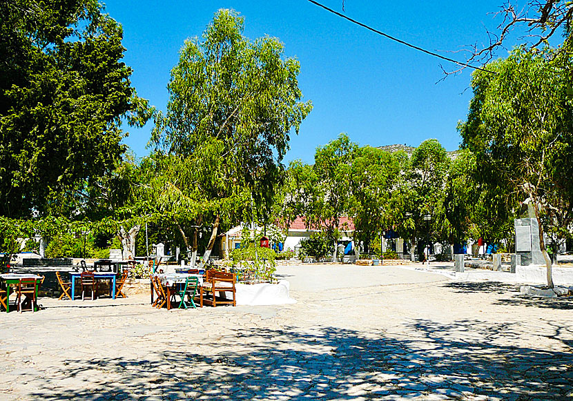 The square with good tavernas and restaurants in upper Megisti.