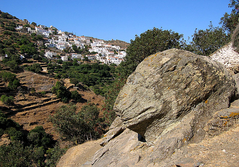 The Lion of Kea. Chora can be seen in the background.