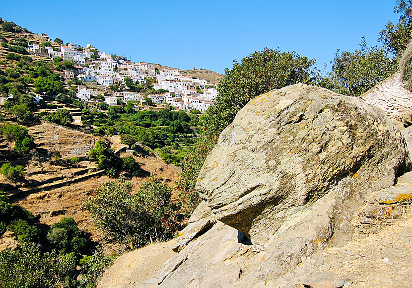 The Lion of Kea. Chora can be seen in the background.