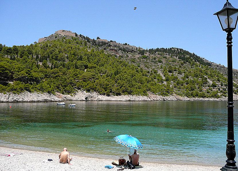 The pebble beach in Assos on Kefalonia.