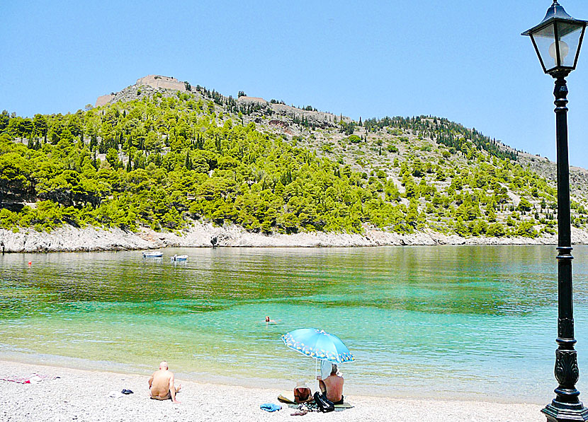 The pebble beach in Assos on Kefalonia.