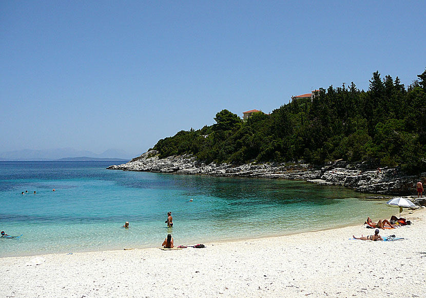 Don't miss Emblisi beach when you visit the village of Fiskardo on Kefalonia in Greece.