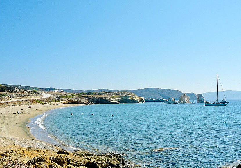 The best beaches on Kimolos. Mavrospilia beach.