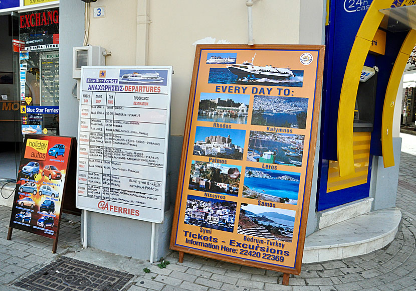 Boat timetables for the ferries to and from Kos in Greece.