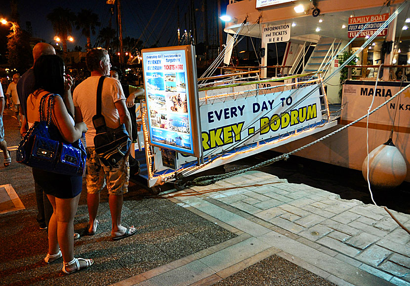 To Bodrum in Turkey there are excursion boats every day from the port in Kos town.