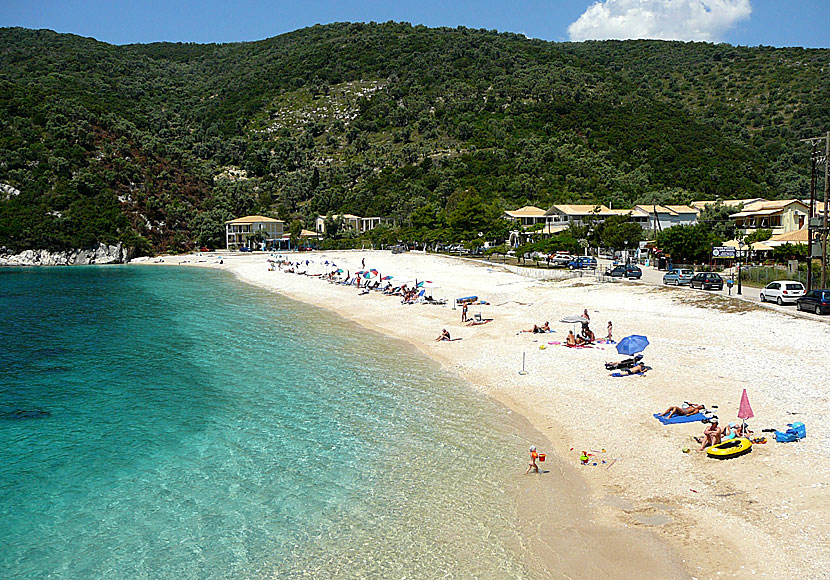 Mikros Gialos beach below the village of Poros. Lefkada.