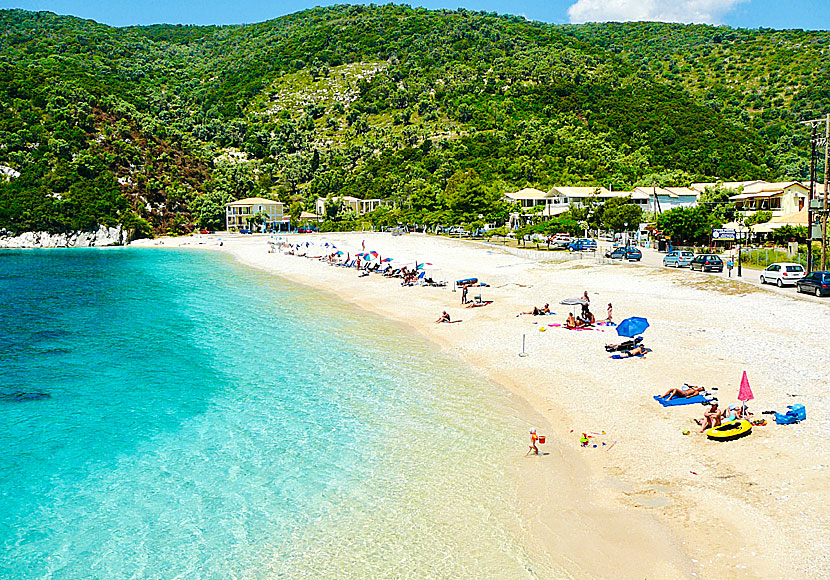 Mikros Gialos beach below the village of Poros. Lefkada.