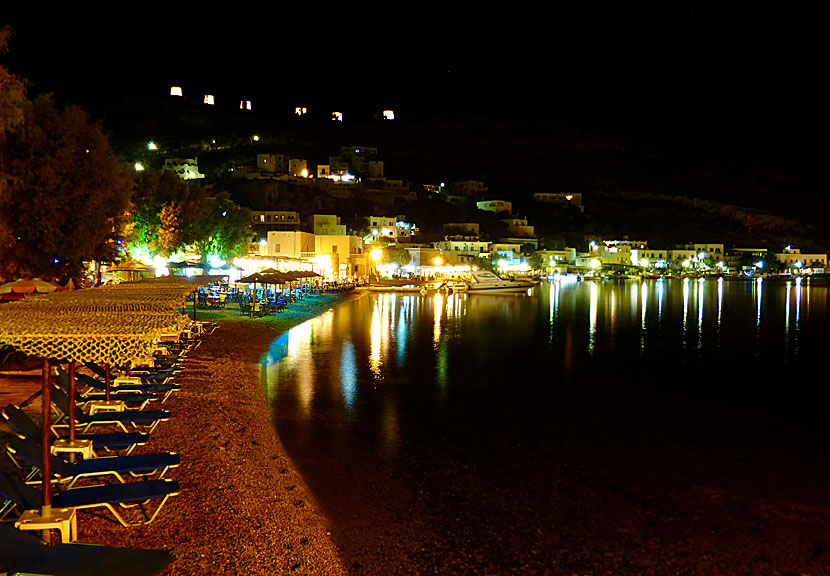Panteli in Leros by night. Restaurants.