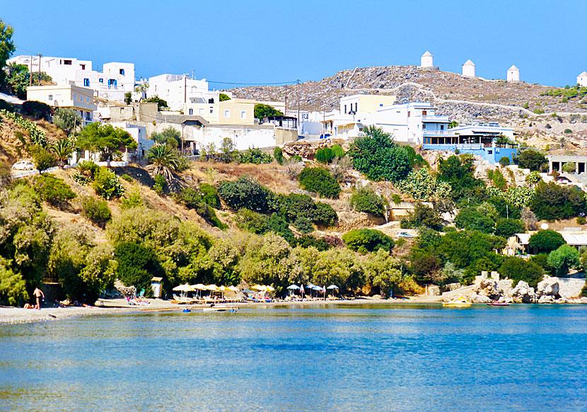 The beach of Vromolithos is located below the village of Spilia on Leros.