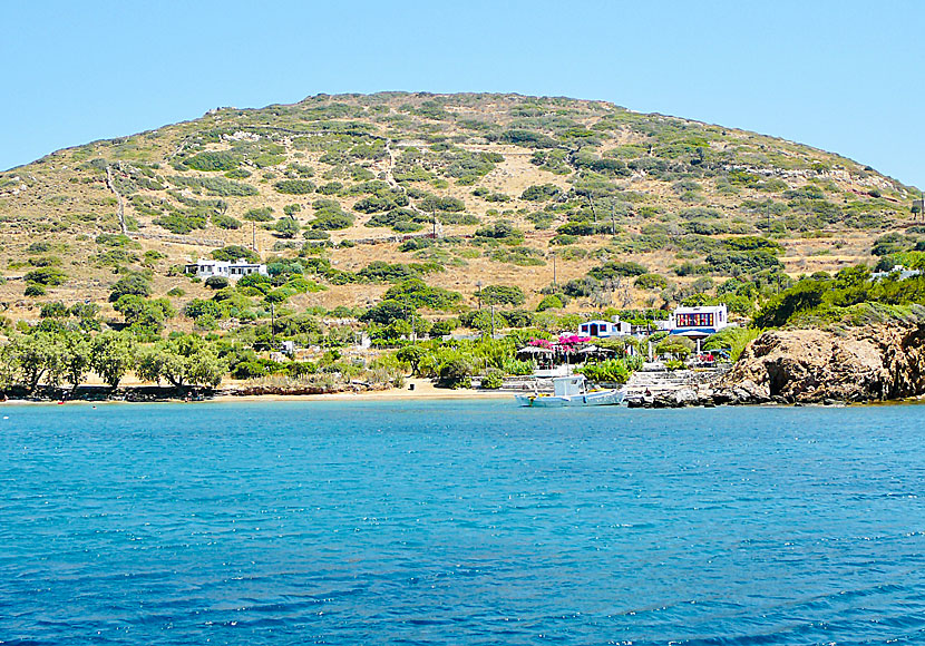 Excursion boat to Katsadia beach and Dilaila Restaurant on Lipsi in the Dodecanese.