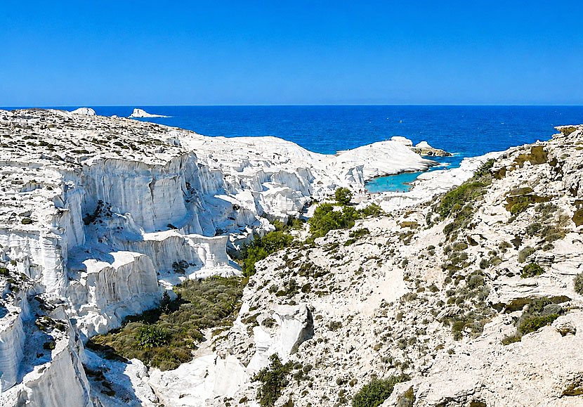The unique cliffs and beach of Sarakiniko on Milos in the Cyclades.