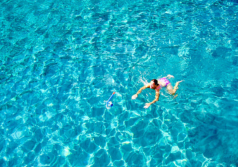 Snorkeling around the rocks at Kleftiko on Milos in Greece.