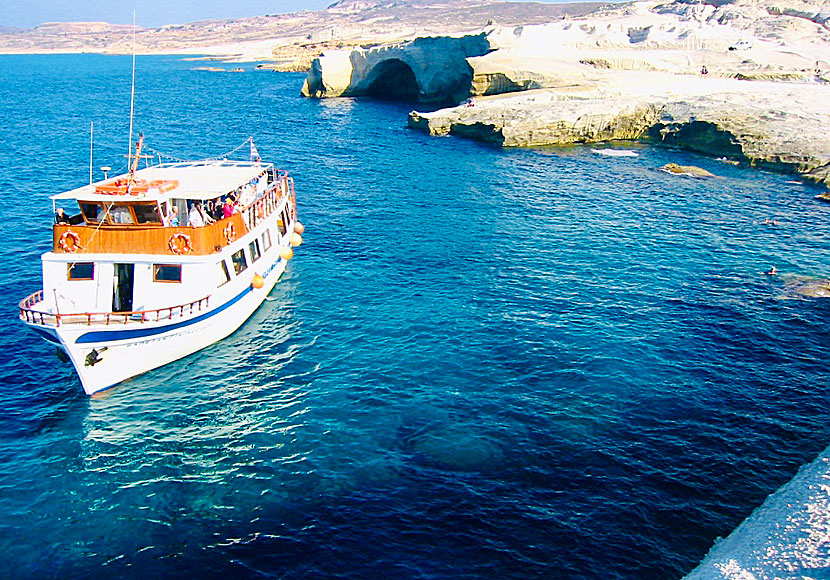 Excursion boat that goes from Adamas to Sarakiniko on Milos in Greece.