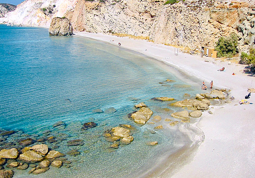 Deckchairs are available for rent on Firiplaka beach and during the summer there is a taverna here.