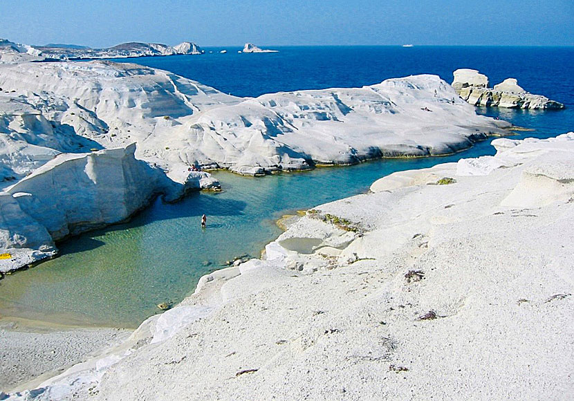 Sarakiniko beach on the island of Milos in Greece is a paradise for those who like to snorkel.