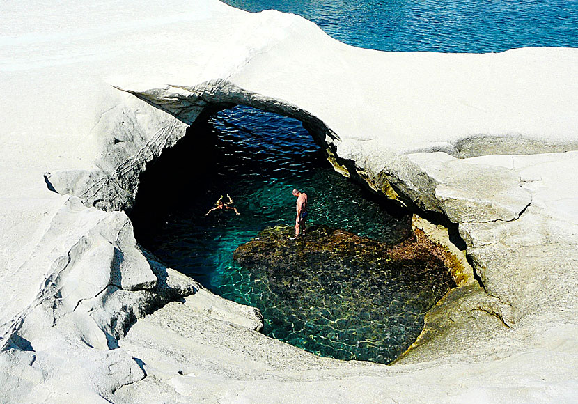 One of the caves and lagoons of Sarakiniko on Milos in Greece.