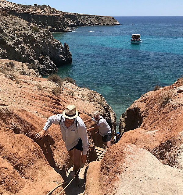 The stairs down to Tsigrado beach in Milos.