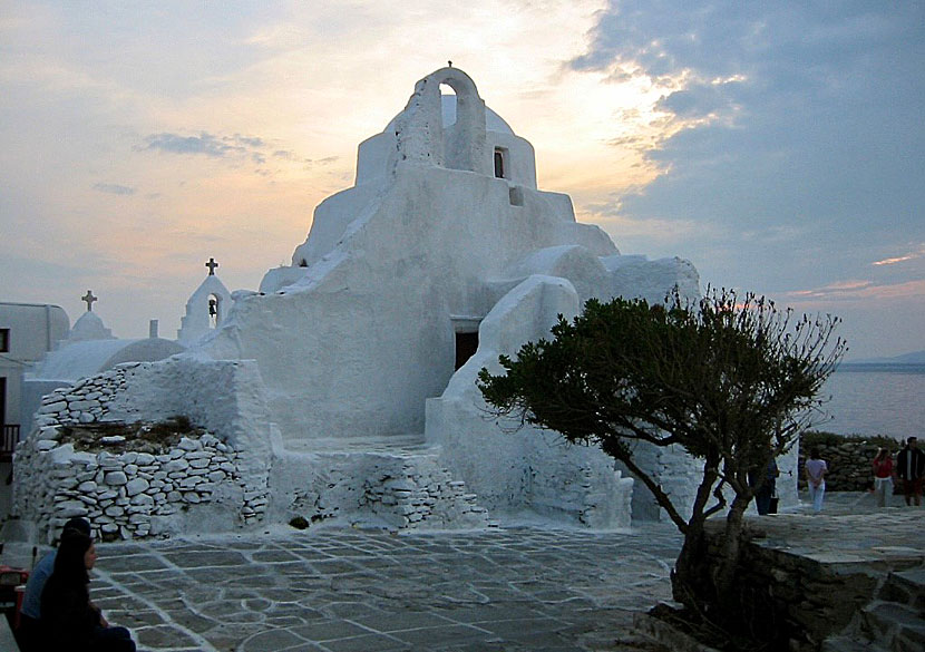 Panagia Paraportiani as the sun sets on Mykonos.