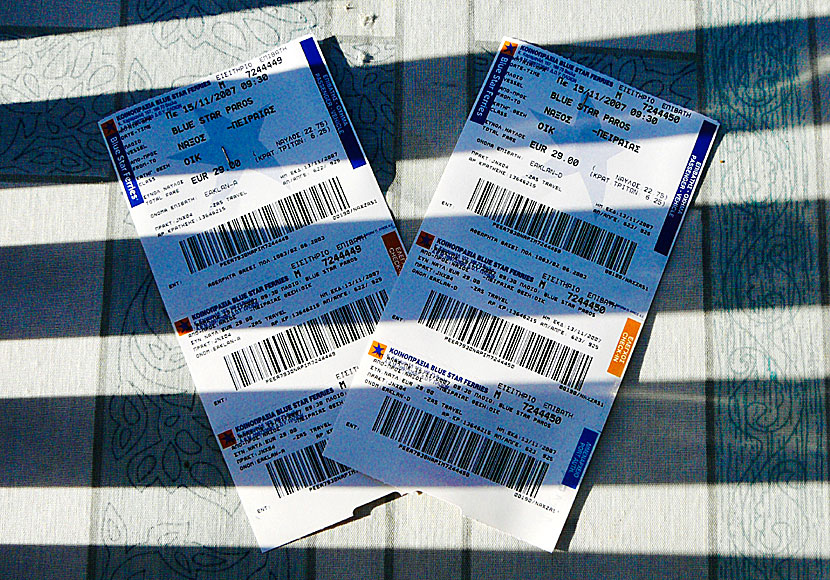 Tickets for the Blue Star Ferries ferry between Naxos and Piraeus in Athens.