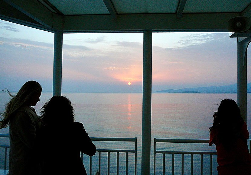 Sunset in the Cyclades seen from a ferry.