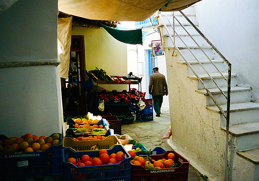 Fruit and vegetable market in Naxos old town.