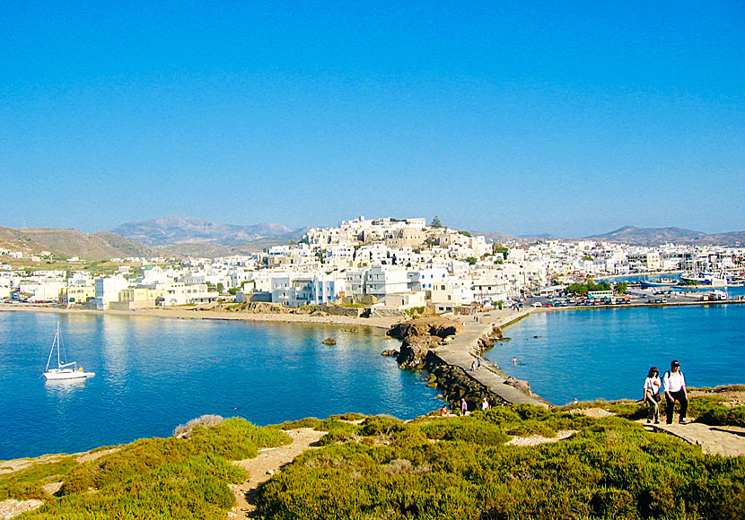 Naxos town and Grotta beach seen from the Temple of Apollo Portara.