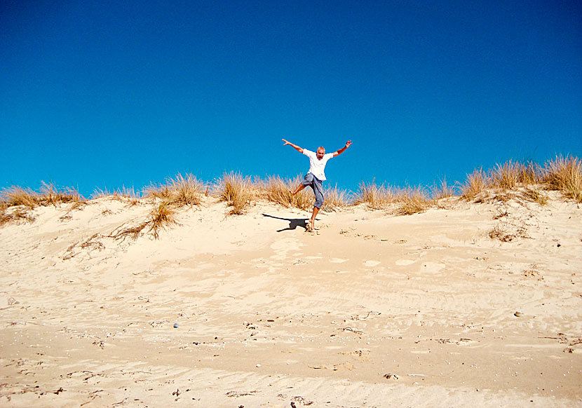 Sand dunes at the sandy beaches of Plaka and Maragas beach on Naxos in Greece.