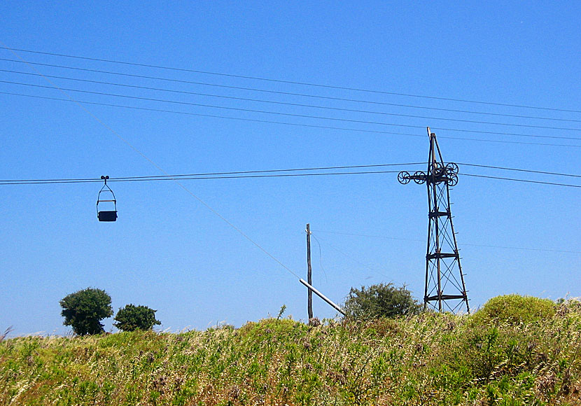 The cable car that transported emery from the mines down to the port of Moutsouna on Naxos in Greece.