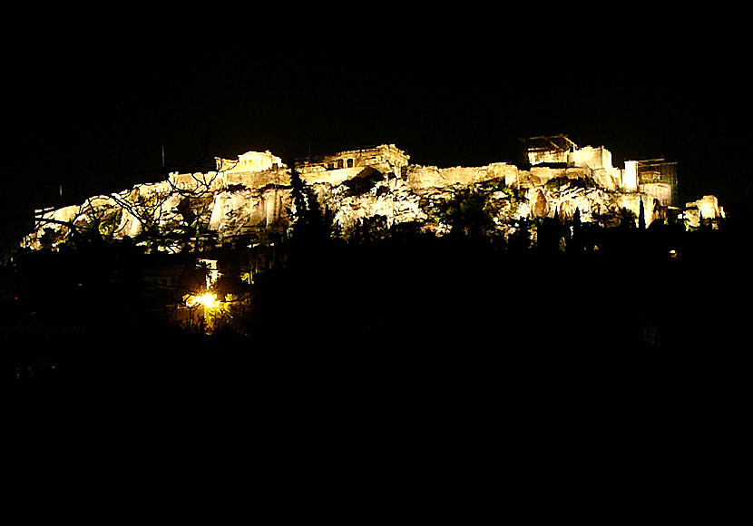 Acropolis in Athens at night.