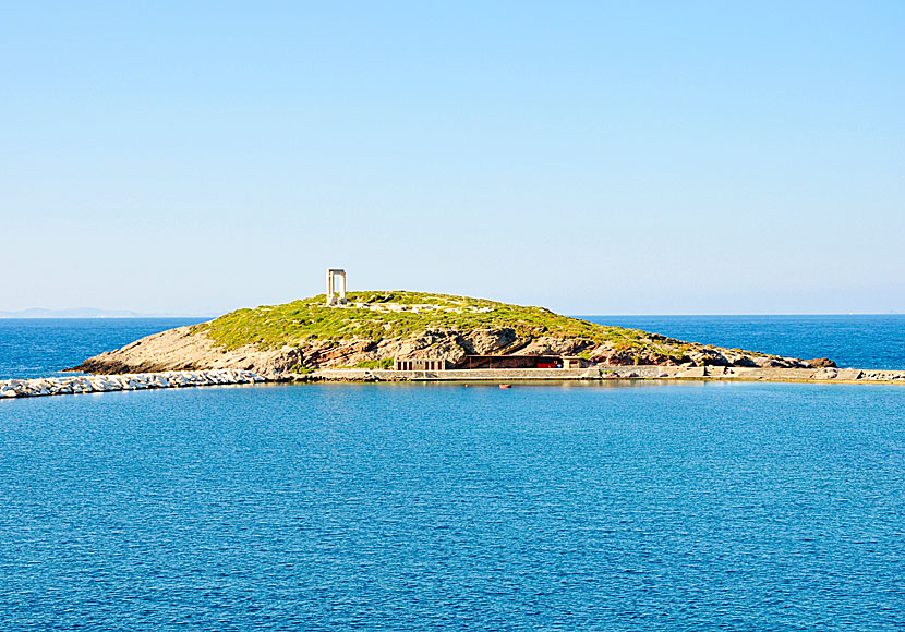 Palatia island and Portara (Temple of Apollo) on Naxos in Greece.  