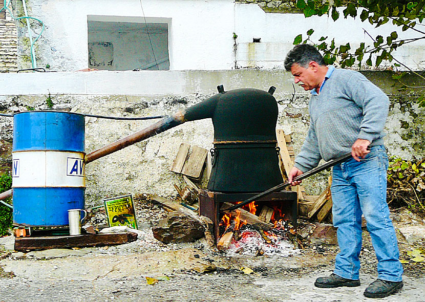 Homemade raki from Koronida on Naxos in Greece.