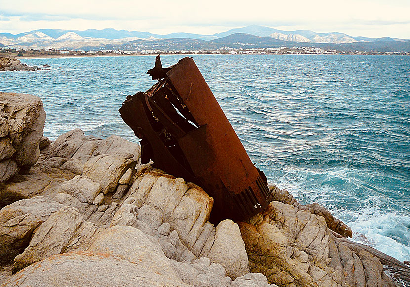 The remains of a sunken ship in the moorland beyond Agios Prokopios in Naxos island.