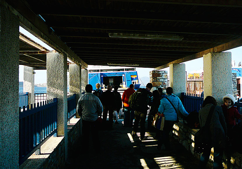 Queue for the Blue Star Ferries ferry at the port of Naxos.