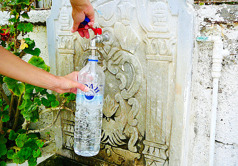 On Naxos you can refill your empty water bottles at water taps. Free and tasty.
