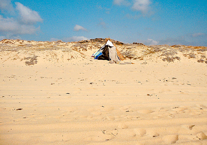 Wild camping on the sandy beaches of Naxos.