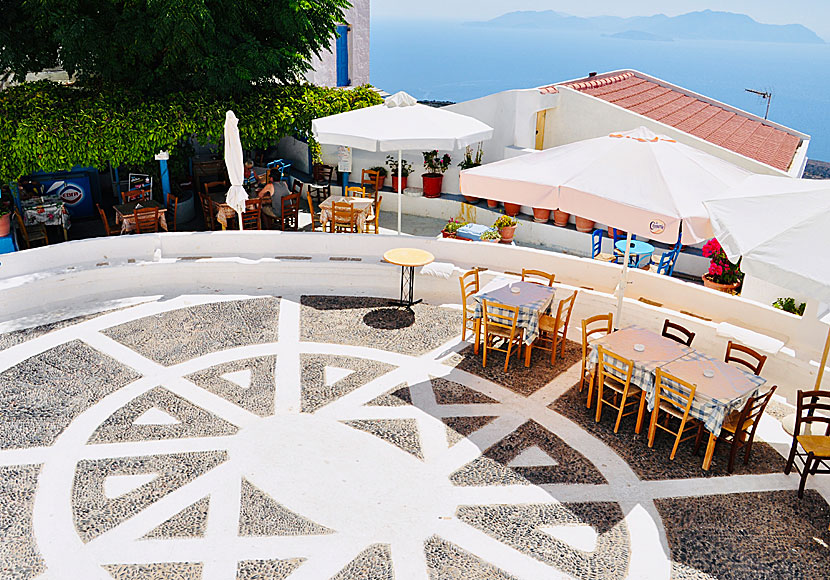 Tavernas and restaurants in Nikia on Nisyros. The island in the background is Tilos.