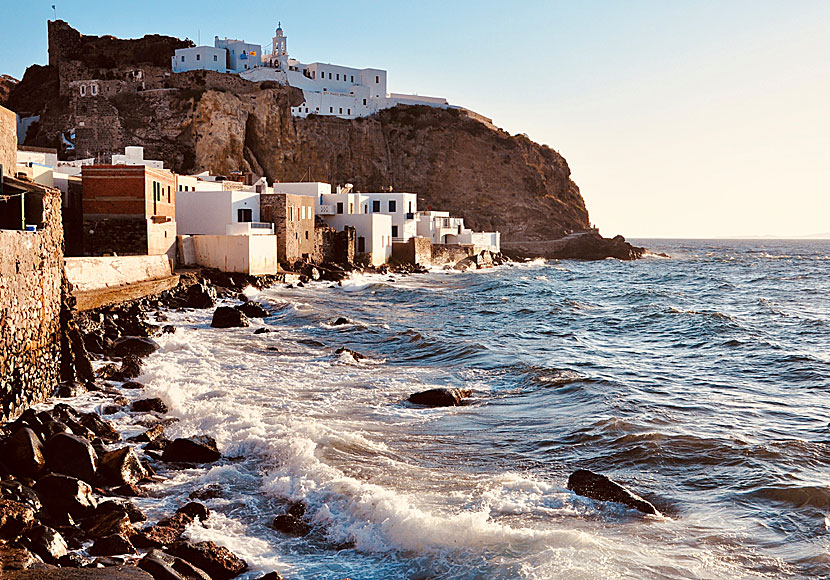 The monastery of Panagia Spiliani in Mandraki and the path to Hohlaki beach.