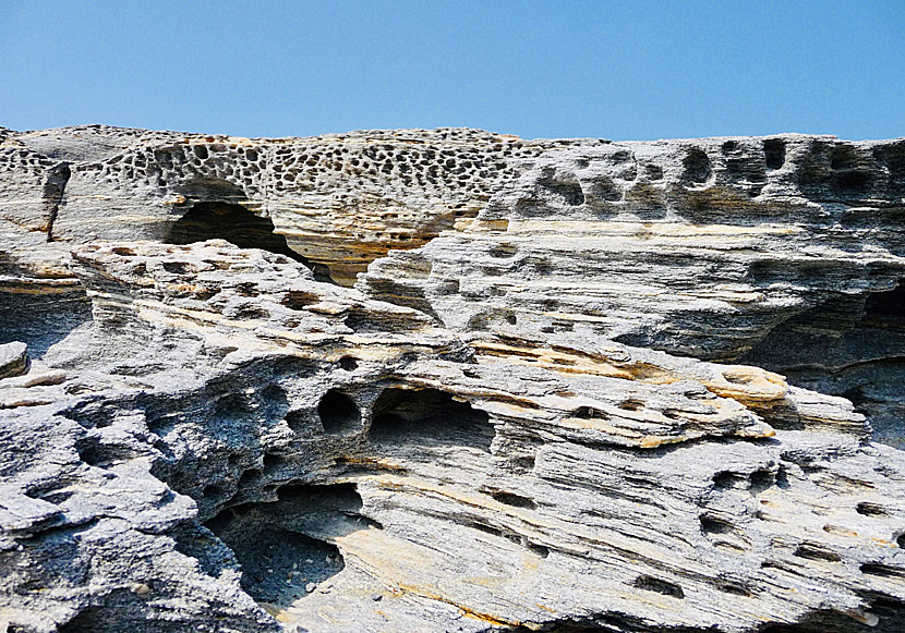 The strange geological rock formations on the island of Paros in Greece.