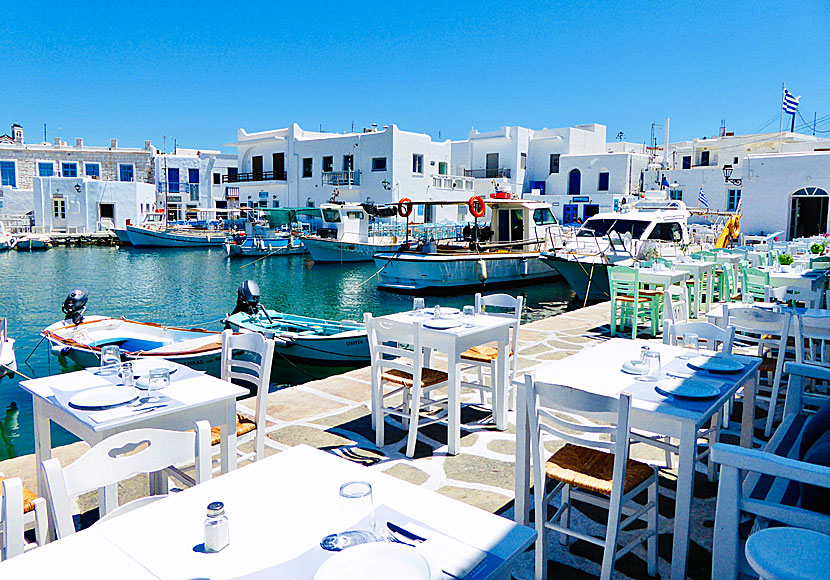 The cosy fishing port with tavernas and cafes in Naoussa on Paros.