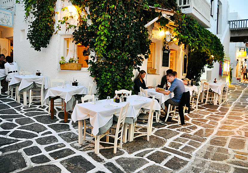 There are many good tavernas in the car-free alleys of Naoussa on Paros.