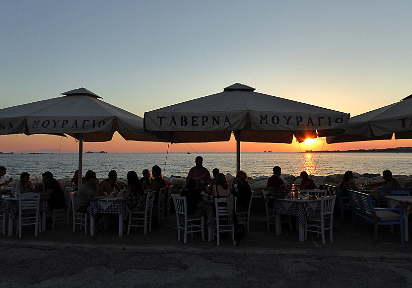 The sunset seen from Taverna Mouragio in Parikia in Paros.